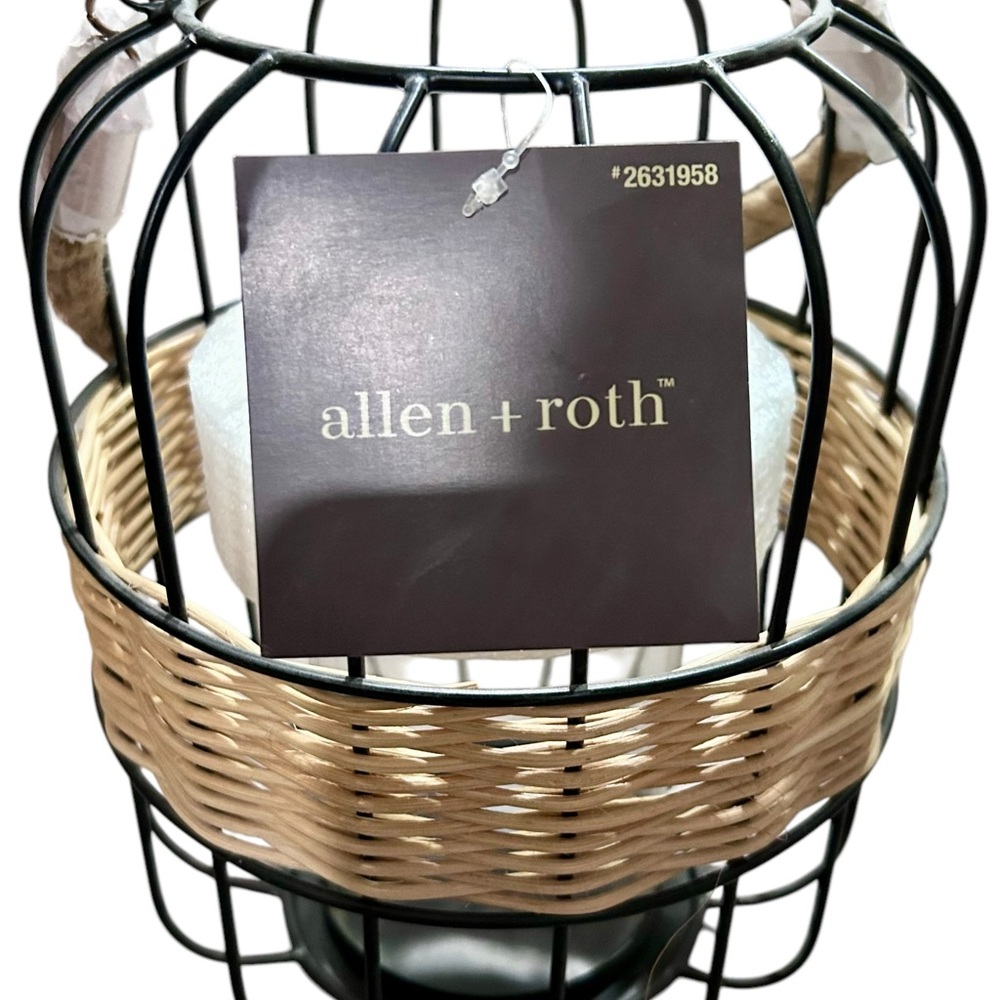 ALLEN + ROTH Large Iron & Wicker Candle Lantern w/Glass Candle Holder ✨NWT✨ - Picture 8 of 10